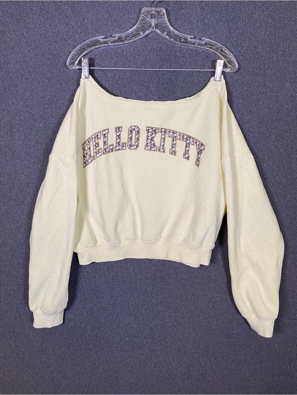 Hello Kitty Women's Yellow Off-Shoulder Cropped Sweatshirt